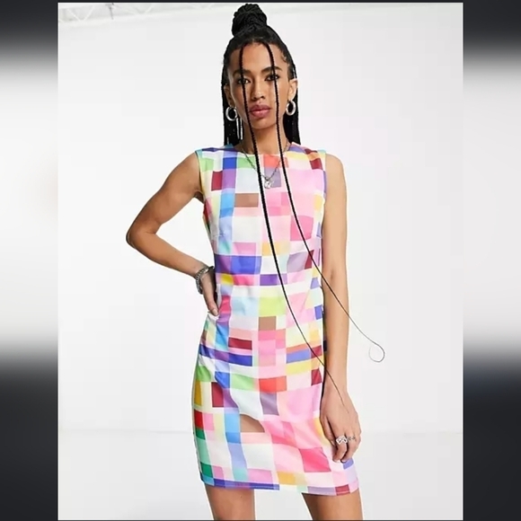 Asos Twisted Wunder Mini Dress In Bright Retro Check - Picture 1 of 5